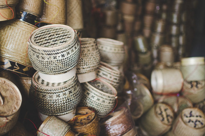 bambou baskets in the market in Vientiane in Laos taken by Milie Del