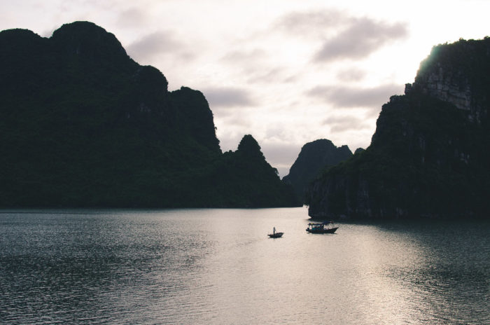 Stunning sunset on the fishing boats in Cat ba islands Vietnam taken by Milie Del