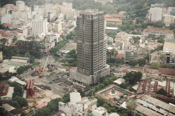Aerial view over the traffic in Ho Chi Minh City Vietnam taken by Milie Del