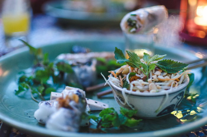 delicious viet food and spring rolls in Madame Hien restaurant Vietnam taken by Milie Del