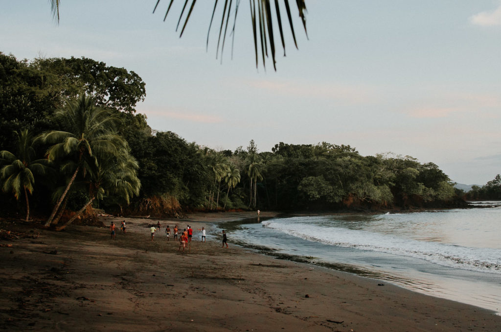 Football players Santa Catalin beach sunset hour Panama