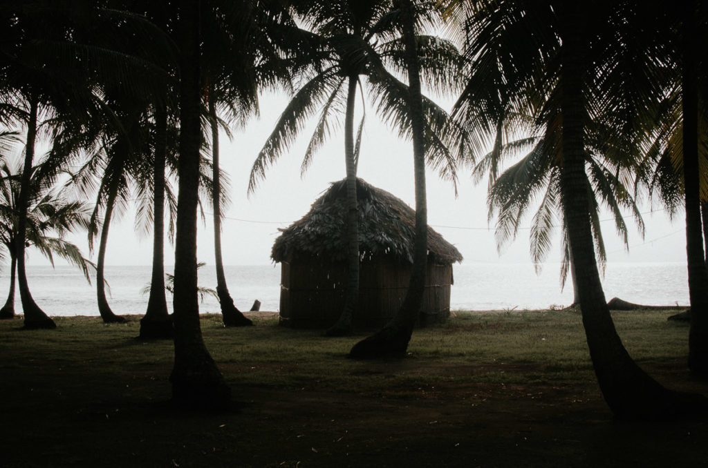 Little hut palm trees Island San Blas Archipelago