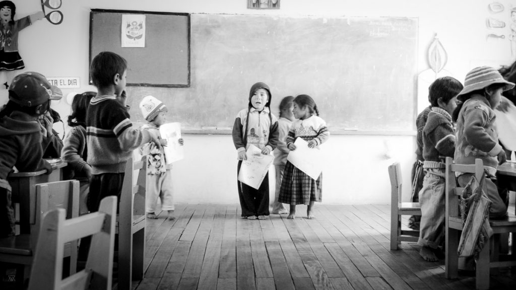 children at school in the amaru community village in Peru taken by Milie Del