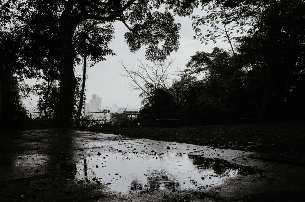flaque eau apres pluie vue ville panama