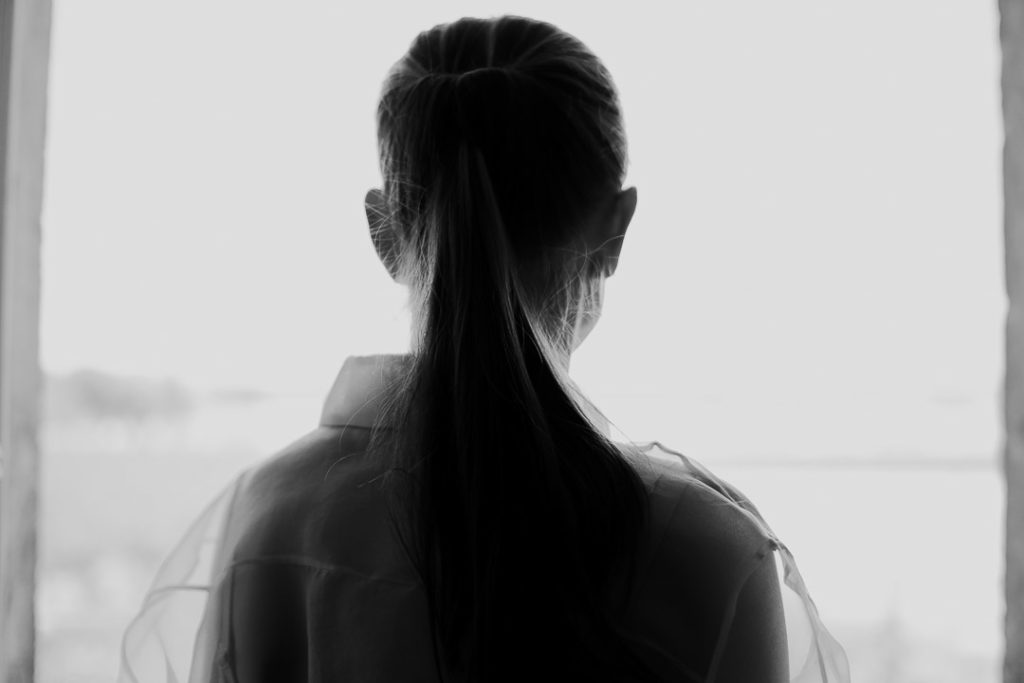 bride and bridesmaids black and white