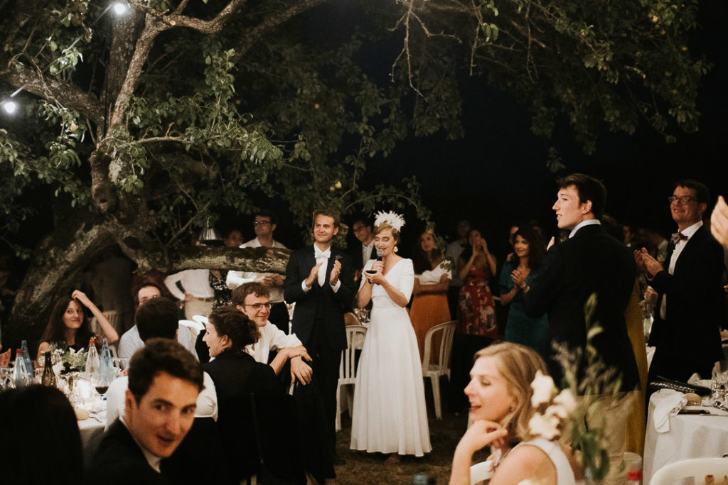 Wedding couple speech under the fig trees