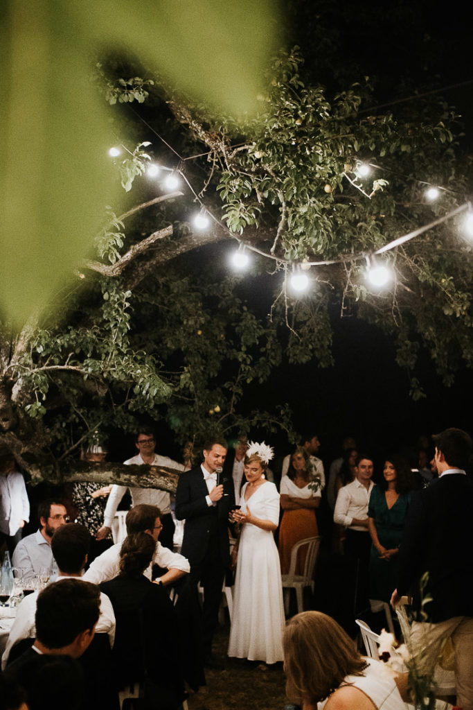 Wedding couple speech under the fig trees
