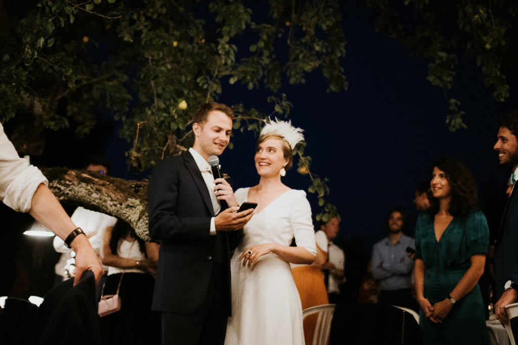 Wedding couple speech under the fig trees