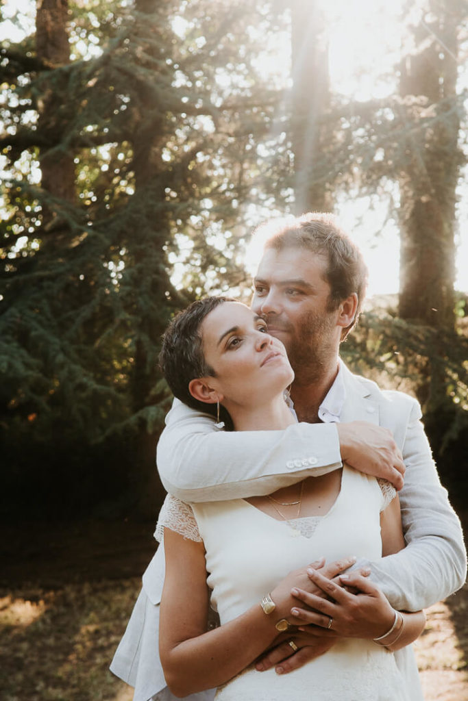 Newly wed Bride and groom in the sunset light