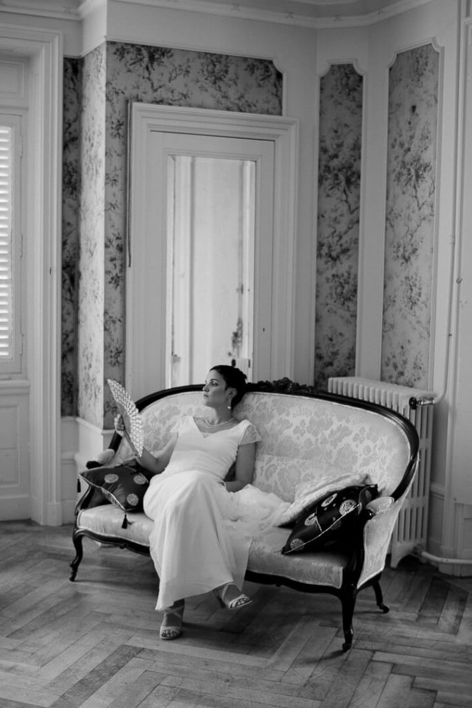 bride bridal prep modern wedding Louis XVI bedroom