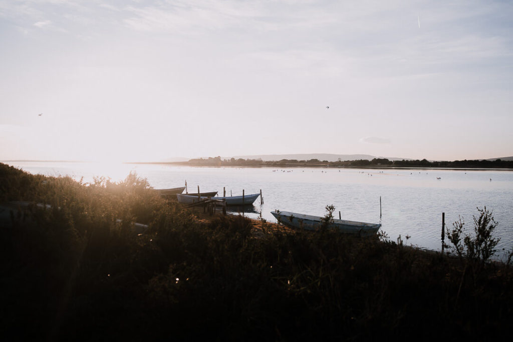barque pêcheurs coucher soleil étangs