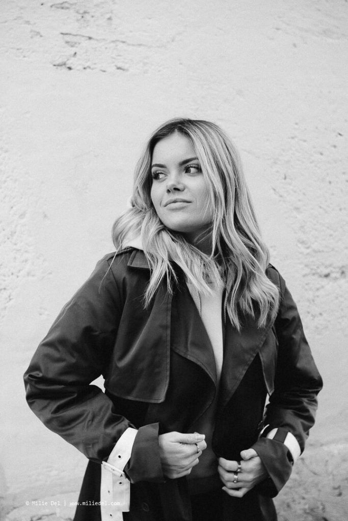 Fashion shoot with Romy in montpellier streets for NA-KD hoodie black and white