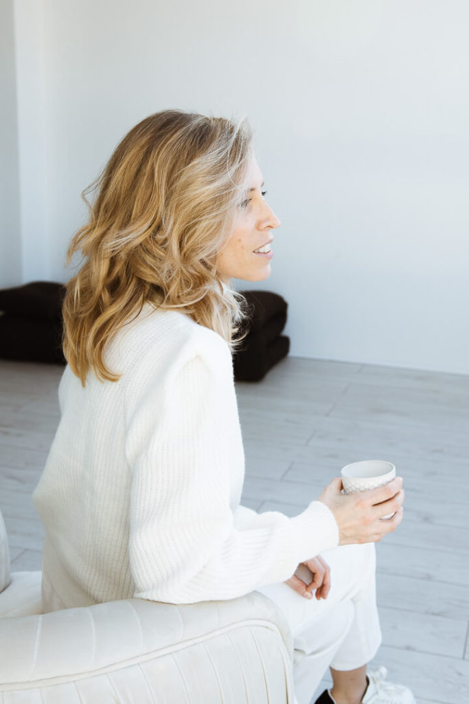 portrait girl and coffee sunset light