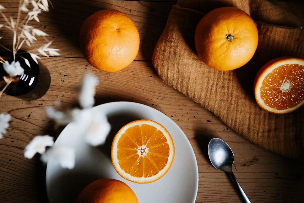 oranges on a vintage table food photography