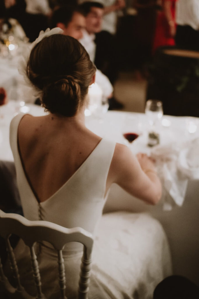 Bride and wine during dinner château de sully