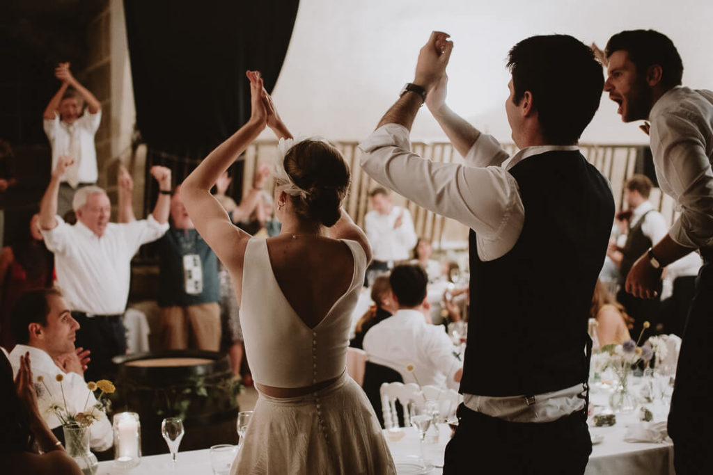 Bride and groom during dinner château de sully