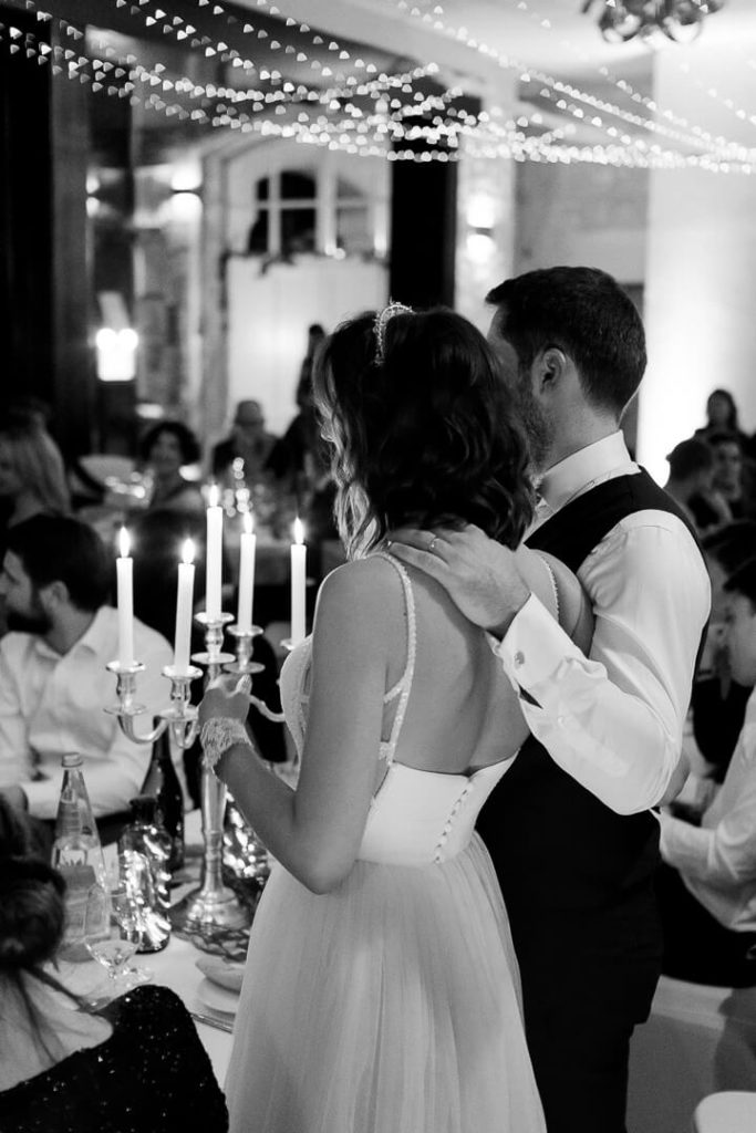 Magical indoor wedding reception dance floor lights