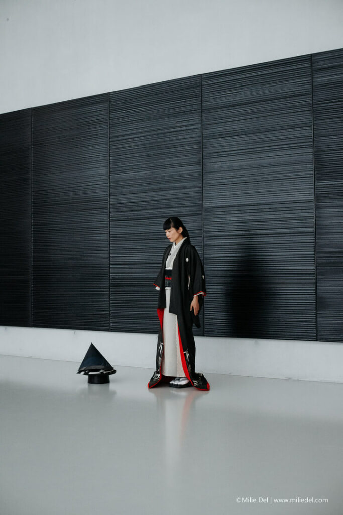 Japanese artist Yukako Matsui during Pierre Soulages tribute by photographer Milie Del