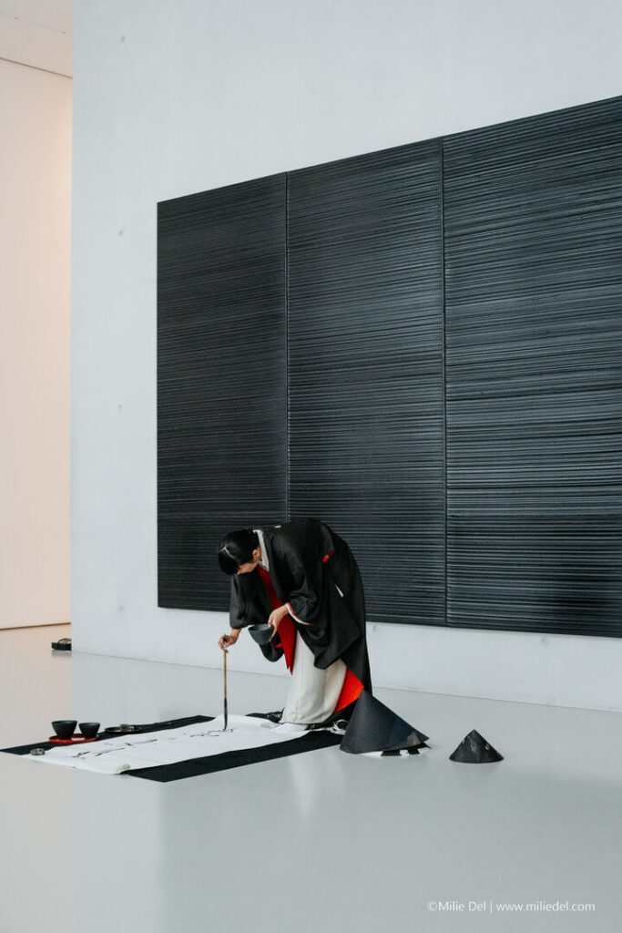 Japanese artist Yukako Matsui during Pierre Soulages tribute by photographer Milie Del