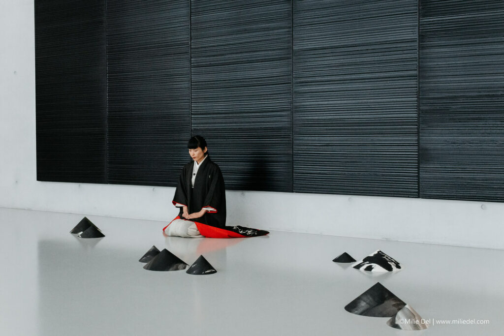 Japanese artist Yukako Matsui during Pierre Soulages tribute by photographer Milie Del